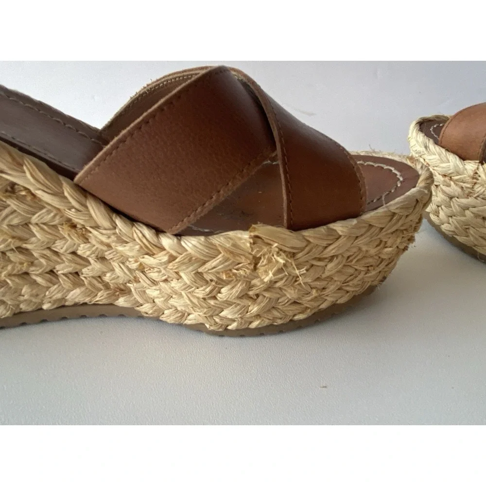 ALDO Brown Leather Espadrille Platform Wedge Sandals - Women's Size 7
